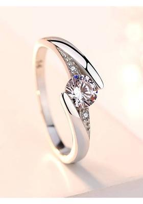 Sizzling Solitaire Adjustable Ring For Women & Girls Sterling Silver Crystal 24K Stainless Steel Cubic Zirconia Silver Plated Ring