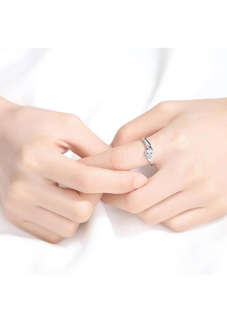 Sizzling Solitaire Adjustable Ring For Women & Girls Sterling Silver Crystal 24K Stainless Steel Cubic Zirconia Silver Plated Ring - Indya