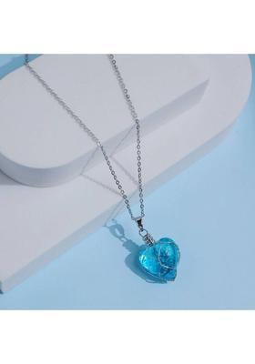 MYKI Glowing Blue Heart Pendant Chain Necklace for Women & Girls Silver Alloy Pendant