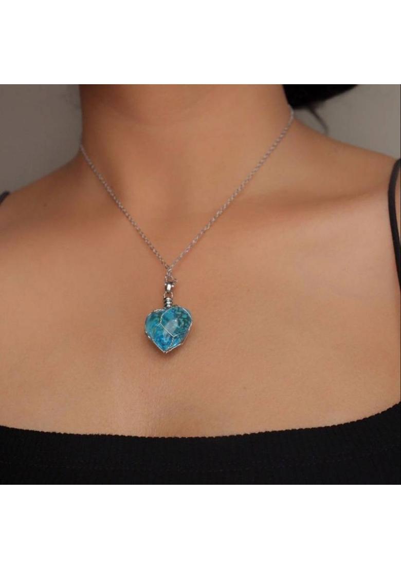 MYKI Glowing Blue Heart Pendant Chain Necklace for Women & Girls Silver Alloy Pendant - Indya