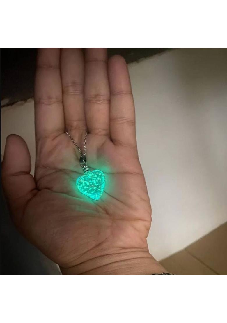 MYKI Glowing Blue Heart Pendant Chain Necklace for Women & Girls Silver Alloy Pendant - Indya