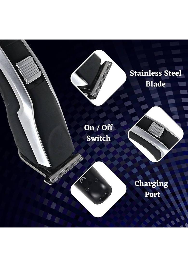 RACCOON Professional Hair Clipper And Trimmer With Ionic Function Cordless Rechargeable Digital Crystal Steel Knife Head For Hair And Beard Cut 90 Minutes Runtime- Waterproof Shaver For Men&nbsp;&nbsp;(Black, Grey) - Indya