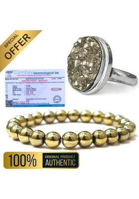 Combo of Original Pyrite Ring and Golden Pyrite Bracelet With Lab Certification Crystal Crystal Ring
