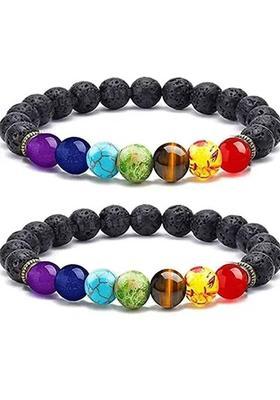 Stone, Crystal, Lava, 7 Chakra Agate Bracelet&nbsp;&nbsp;(Pack of 2)