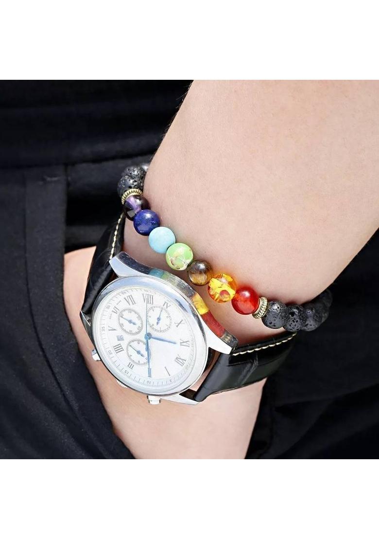 Stone, Crystal, Lava, 7 Chakra Agate Bracelet&nbsp;&nbsp;(Pack of 2) - Indya