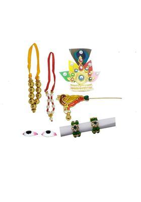 Ecommall Laddu Gopal Size 4 Jewellery Shringar Set Mukut, Mala, Bansuri, Kada, Eyes Combo Deity Ornament&nbsp;&nbsp;(Laddu Gopal Size 4)
