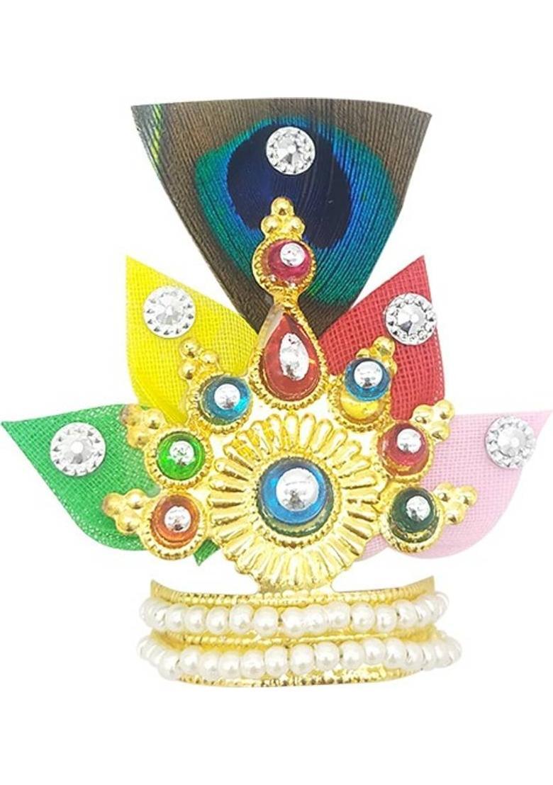 Ecommall Laddu Gopal Size 4 Jewellery Shringar Set Mukut, Mala, Bansuri, Kada, Eyes Combo Deity Ornament&nbsp;&nbsp;(Laddu Gopal Size 4) - Indya