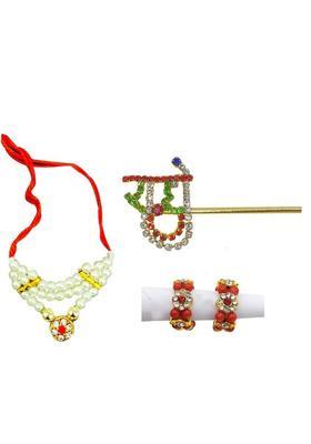 Ecommall Laddu Gopal Jewellery Shringar Set Mala, Bansuri, Kada, Combo Deity Ornament&nbsp;&nbsp;(Laddu Gopal Size 0 to 4)