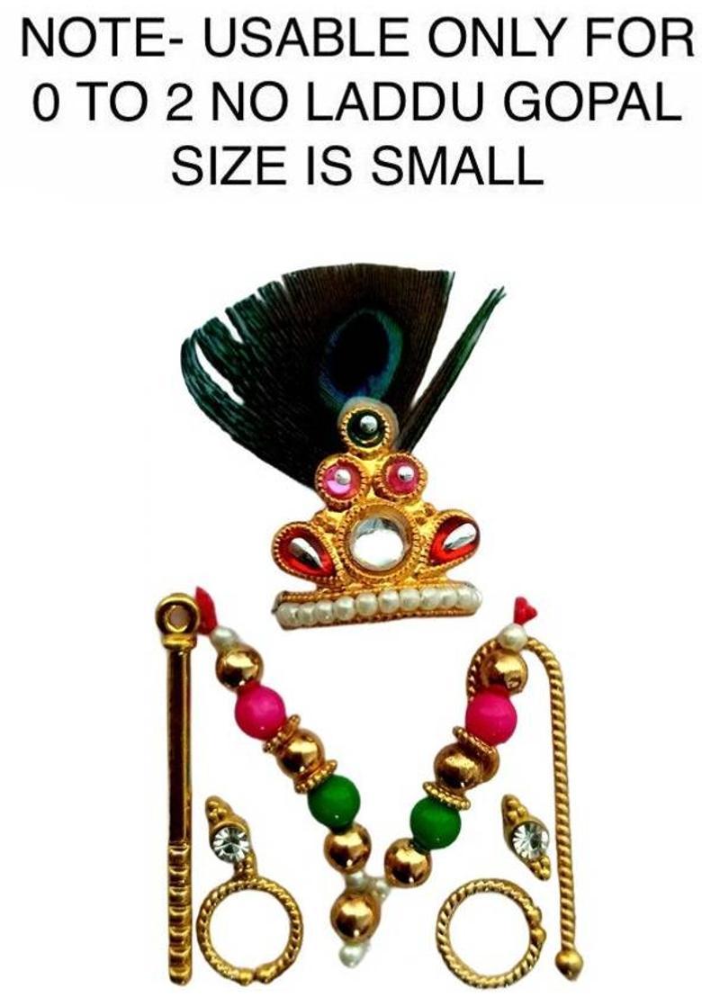 Lootnixx SHRINGAR SET ( Size 2) , MALA, MUKUT, EARING, LATHI, BASURI Deity Ornament (Laddu Gopal, kanha ji, Krishan ji, Ladoo gopal, deity Deity Ornament&nbsp;&nbsp;(Laddu Gopal, kanha ji, Krishan ji, Ladoo gopal, Bal Gopal) - Indya