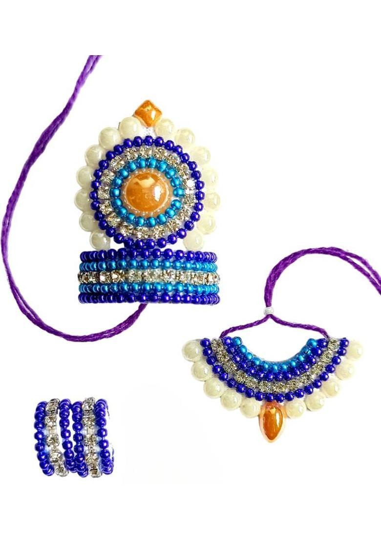 JMK CREATION Laddugopal/Thakurji/Kanhaji/Matarani Hand Made Jewellery Set (Small Size) Deity Ornament&nbsp;&nbsp;(Mukut,Necklace,Bangles) - Indya