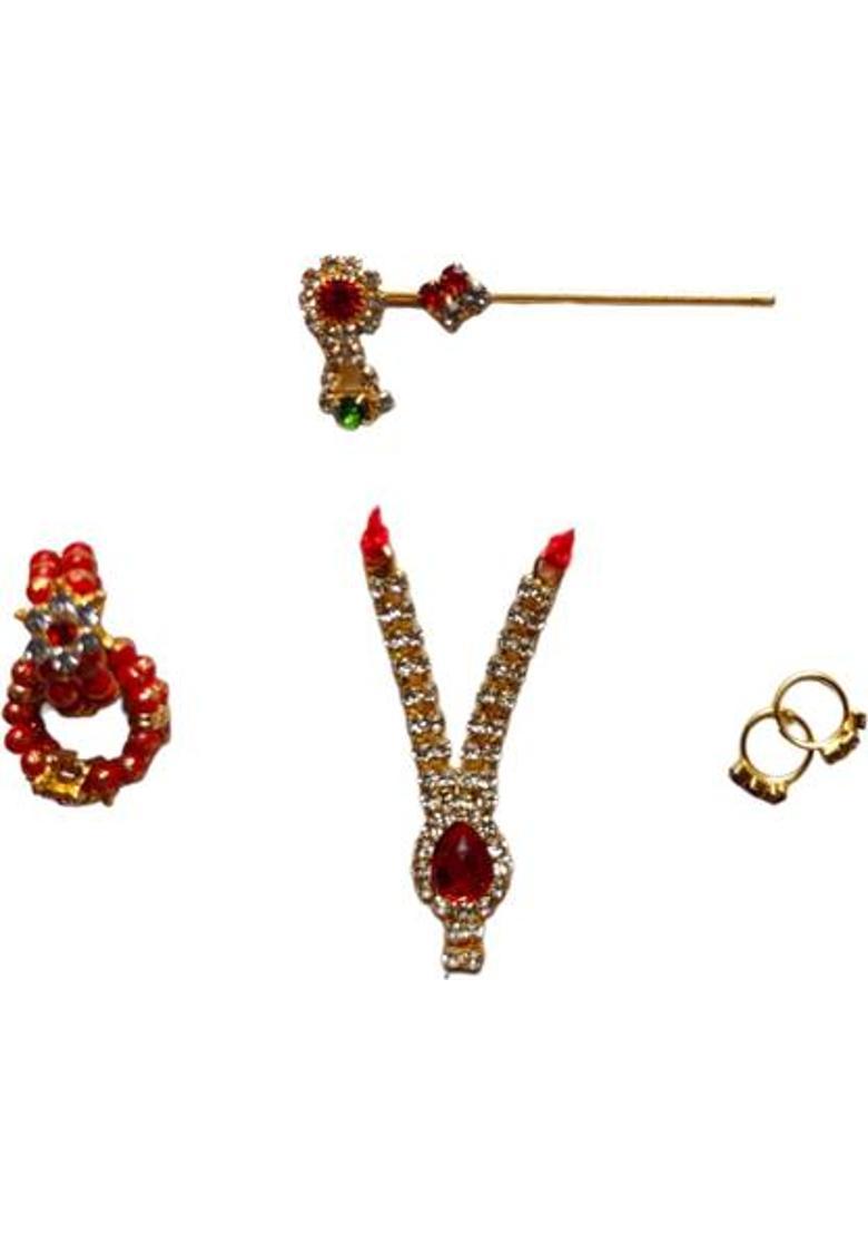 Hanu Creations Laddu Gopal ji Shringar Set of 1 Flute, 2 Bangle, 2 Earing, 1 Haar, Premium Deity Ornament&nbsp;&nbsp;(for Size 0,1,2,3 No.) - Indya