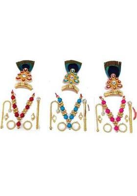Any Fashion Laddu Gopal Ji Mukut Mala Shringar Set with Bansuri, Kundal, Karula & Chhari Deity Ornament&nbsp;&nbsp;(matarani)