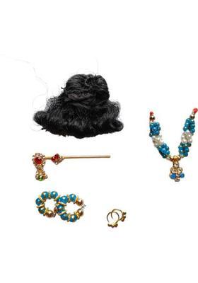 Hanu Creations Laddu Gopal ji Shringar Set of 1 Hair,1 Flute, 2 Bangle, 2 Earing, 1 Mala, Premium Deity Ornament&nbsp;&nbsp;(for Size 0,1,2 No.)