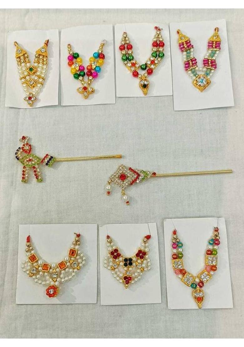 DURGA HOSIERY / ANY FASHION Laddu Gopal Ji Shringar Mala, Bansuri Set Combo Deity Ornament&nbsp;&nbsp;(mala and bansuri Combo for Krishna Bal gopal Murti Idol / Murti) - Indya