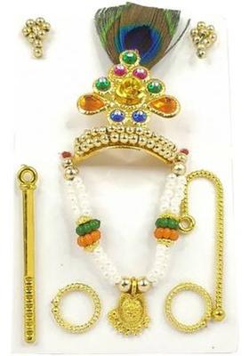 De-Ultimate Multicolor Laddu Gopal Mukut Mala Shringar Set with Bansuri for Size No 0,1,2,3 Deity Ornament&nbsp;&nbsp;(for Kanhaji , Laddo Gopal Ji Sleep)