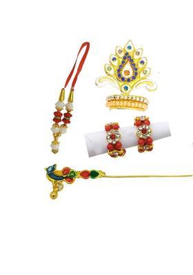 Ecommall Laddu Gopal Size 4 Jewellery Shringar Set Mukut, Mala, Bansuri & Kada Combo Deity Ornament&nbsp;&nbsp;(Laddu Gopal Size 4)