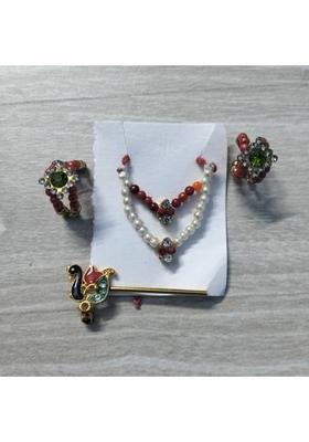 Kanha Creations Laddu Gopal Ji 2 Layer Mala Haar, Bansuri and Hath Kangan Combo Set Deity Ornament&nbsp;&nbsp;(Laddu Gopal Ji Shringar 2 Layer Mala Haar, Bansuri and Hath Kangan Combo Set)