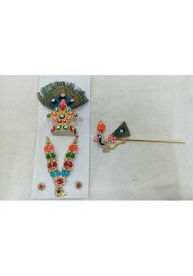 DURGA HOSIERY Laddu Gopal Morpankh Set (5-6 Size) Krishna Jewellery Set, Stone Bansuri (COMBO) Deity Ornament&nbsp;&nbsp;(God/Devi Maa, /Radha Rani, Laddu Gopal)
