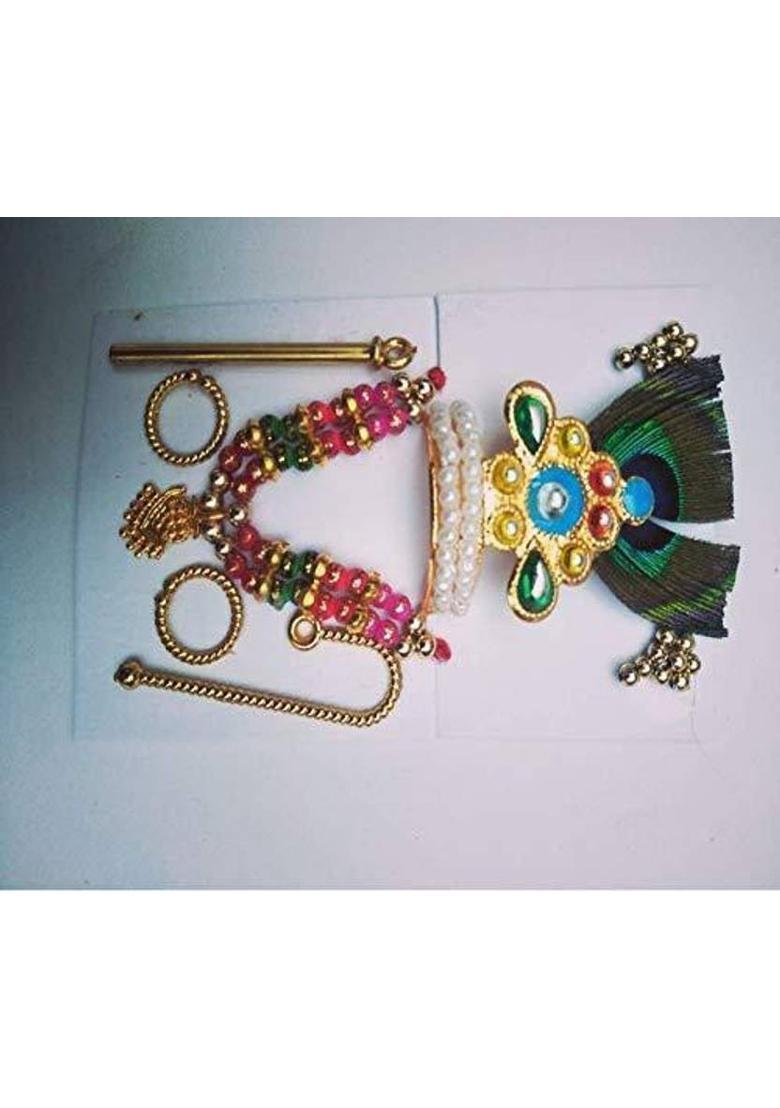Payal Creation Shringar Combo Set with Bansuri, Kundal, Karula and Chhari for Krishna Idol (6 Items) Deity Ornament&nbsp;&nbsp;(Laddu Gopal, kanha ji, Krishan ji, Ladoo gopal, Bal Gopal) - Indya