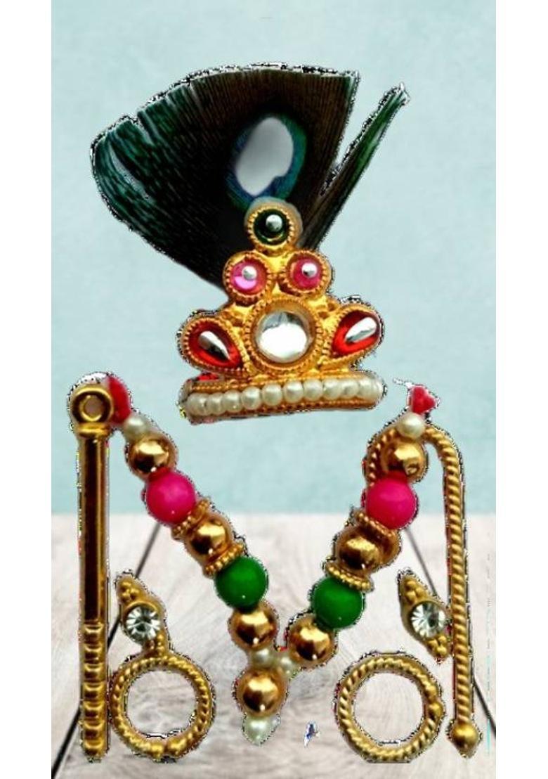 Lootnixx SHRINGAR SET ( Size 2) , MALA, MUKUT, EARING, LATHI, BASURI Deity Ornament (Laddu Gopal, kanha ji, Krishan ji, Ladoo gopal ji singaar Deity Ornament&nbsp;&nbsp;(Laddu Gopal, kanha ji, Krishan ji, Ladoo gopal, Bal Gopal) - Indya