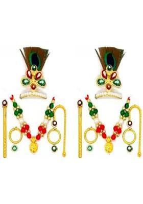 ANVIKA Designer Laddu Gopal Mukut Mala Chadi Kangan Bansuri Set for (Size 2No.) Deity Ornament&nbsp;&nbsp;(For Thakur ji Height 2.5 inch)