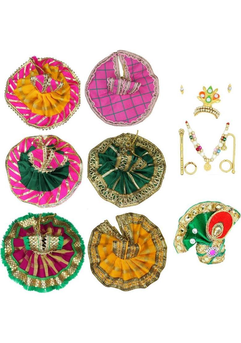 ANVIKA Designer Laddu Gopal Mukut Mala Chadi Kangan Bansuri Set for (Size 2No.) Deity Ornament&nbsp;&nbsp;(For Thakur ji Height 2.5 inch) - Indya