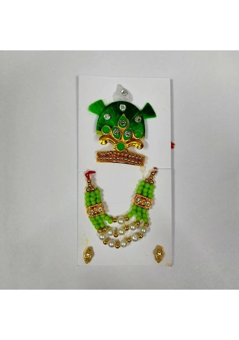 Any Fashion laddu gopal shringar / size 2 3 and 4 / pack of 2 / mukut , mala ,earrings Deity Ornament&nbsp;&nbsp;(Laddu Gopal, krishna ji, kanha ji) - Indya