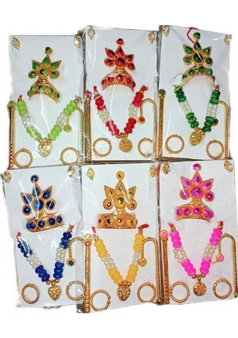 Any Fashion Laddu Gopal MukutMala Shringar Set with Bansuri, Kundal, Kade & Chhari Size 0,1 Deity Ornament&nbsp;&nbsp;(matarani) - Indya