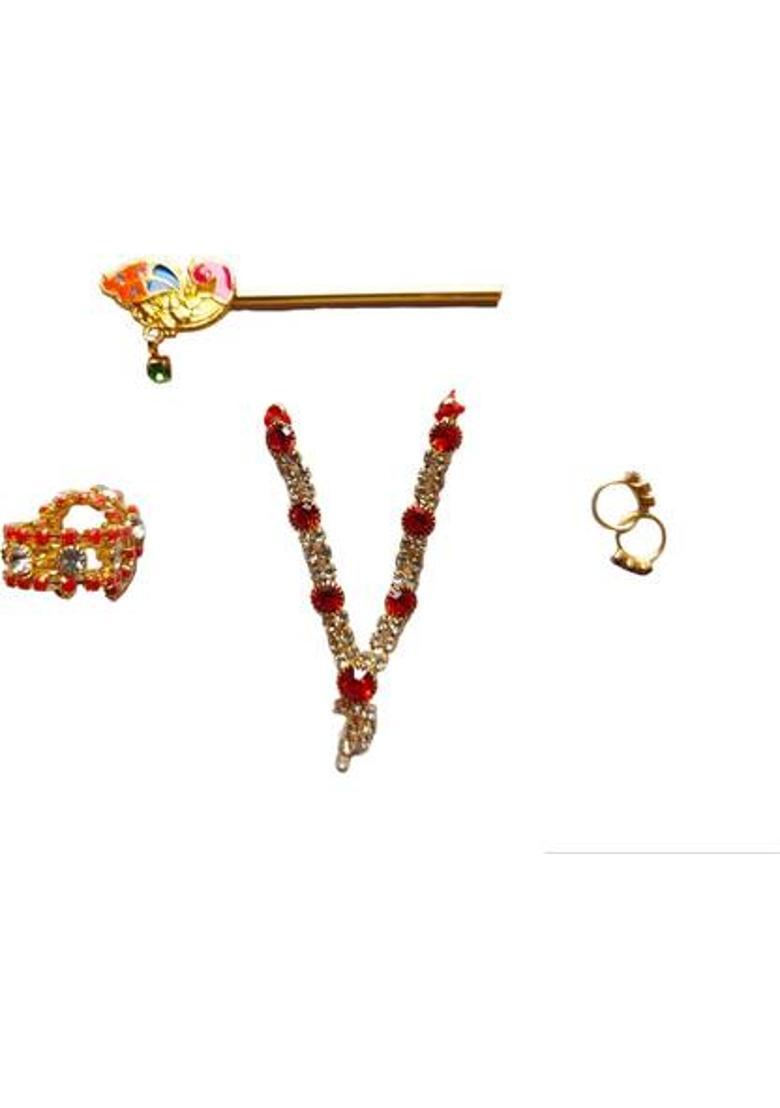 Hanu Creations Laddu Gopal ji Shringar Set of 1 Flute, 2 Bangle, 2 Earing, 1 Haar, Premium Deity Ornament&nbsp;&nbsp;(for Size 0,1,2,3,4,5 No.) - Indya