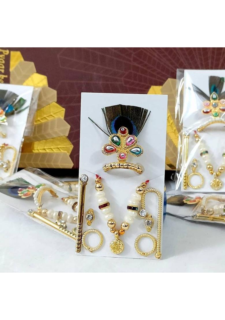 Firmus Laddu Gopal Ji Mukut Mala Janmastmi Festival Combo Set with 6 items (Size-0) Deity Ornament&nbsp;&nbsp;(Laddu Gopal Ji Mukut Mala Janmastmi Festival Combo Set with 6 items (Size-0)) - Indya