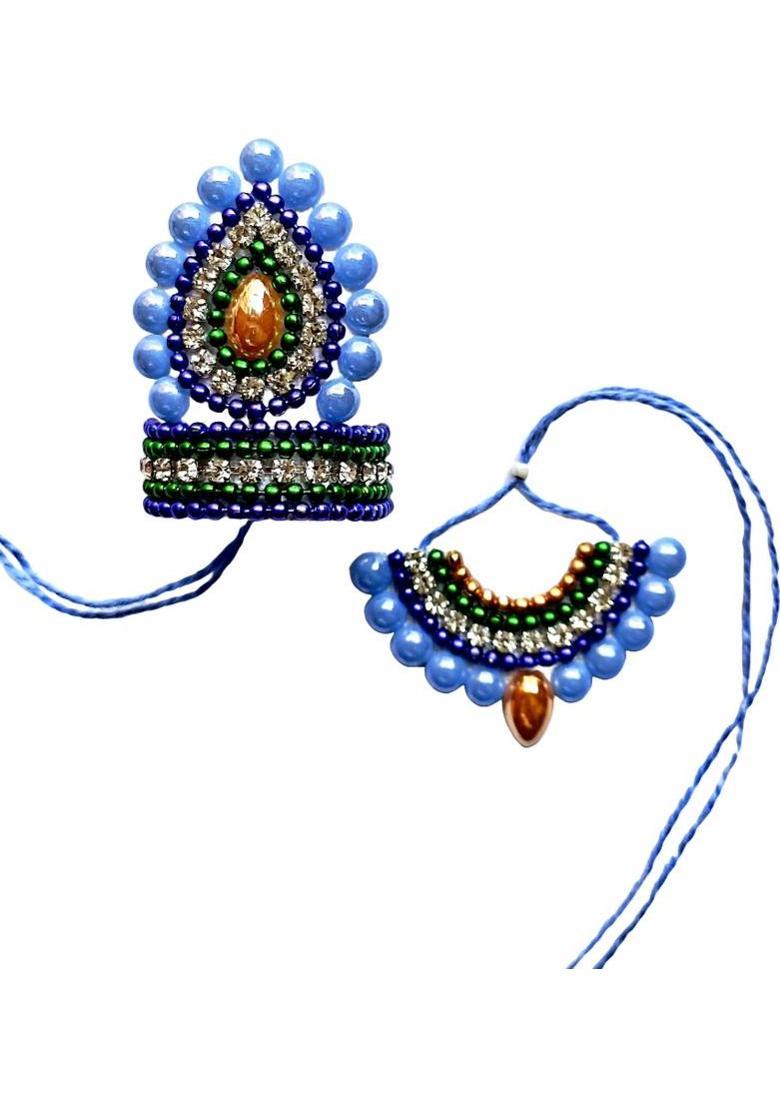 JMK CREATION Laddugopal/Thakurji/Kanhaji/Balgopal Hand Made Jewellery Set (Small Size) Deity Ornament&nbsp;&nbsp;(Mukut,Necklace,Bangles) - Indya