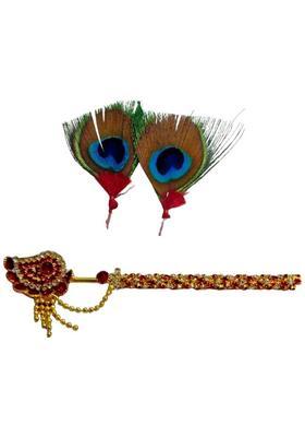 mjc Laddu Gopal Bansuri Combo Set with Free Mor Pankh Gift Deity Ornament&nbsp;&nbsp;(Size - Free , Multicolor)