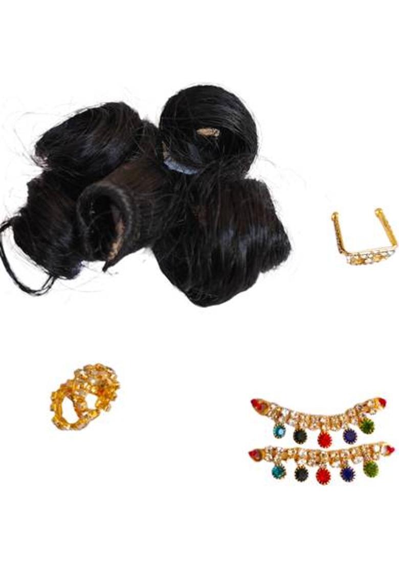 Hanu Collections Laddu Gopal ji Shringar Combo Deity Ornament&nbsp;&nbsp;(1 Hair, 2 Anklet/Pajeb, 2 Bangle, 1 Goggle/Chasma, for idol Size (2-3) No.) - Indya