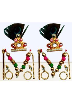 Lootnixx SHRINGAR SET ( Size 2) , MALA, MUKUT, EARING, LATHI, BASURI Deity Ornament (Laddu Gopal, kanha ji, Krishan ji, Ladoo gopal ji singaar, pack of 2 singaar laddu gopal ji Deity Ornament&nbsp;&nbsp;(Laddu Gopal, kanha ji, Krishan ji, Ladoo gopal, Bal Gopal)