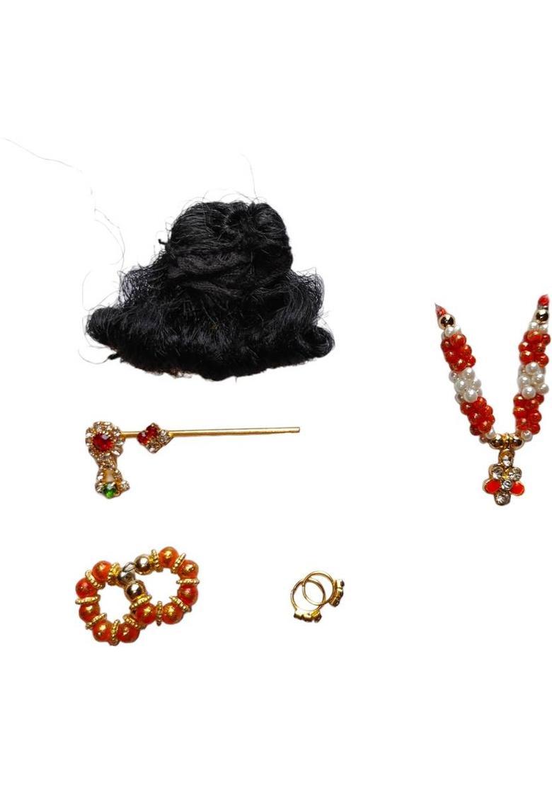 Hanu Collections flutes, Hair, Mala, Bangles, Earings, for Idol Size (0-1-2) NO. Deity Ornament&nbsp;&nbsp;(Laddu Gopal ji Shringar Combo of 1 Hair, 1 Flute, 2 Bangle, 2 Earing, 1 Mala) - Indya