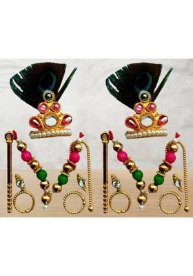 Lootnixx SHRINGAR SET ( Size 2) , MALA, MUKUT, EARING, LATHI, BASURI Deity Ornament (Laddu Gopal, kanha ji, Krishan ji, Ladoo gopal ji singaar, pack of 2 singaar laddu gopal ji Deity Ornament&nbsp;&nbsp;(Laddu Gopal, kanha ji, Krishan ji, Ladoo gopal, Bal Gopal)