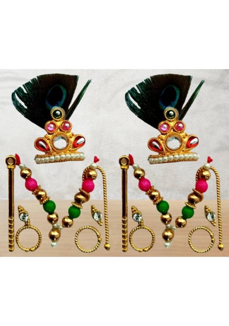 Lootnixx SHRINGAR SET ( Size 2) , MALA, MUKUT, EARING, LATHI, BASURI Deity Ornament (Laddu Gopal, kanha ji, Krishan ji, Ladoo gopal ji singaar, pack of 2 singaar laddu gopal ji Deity Ornament&nbsp;&nbsp;(Laddu Gopal, kanha ji, Krishan ji, Ladoo gopal, Bal Gopal) - Indya