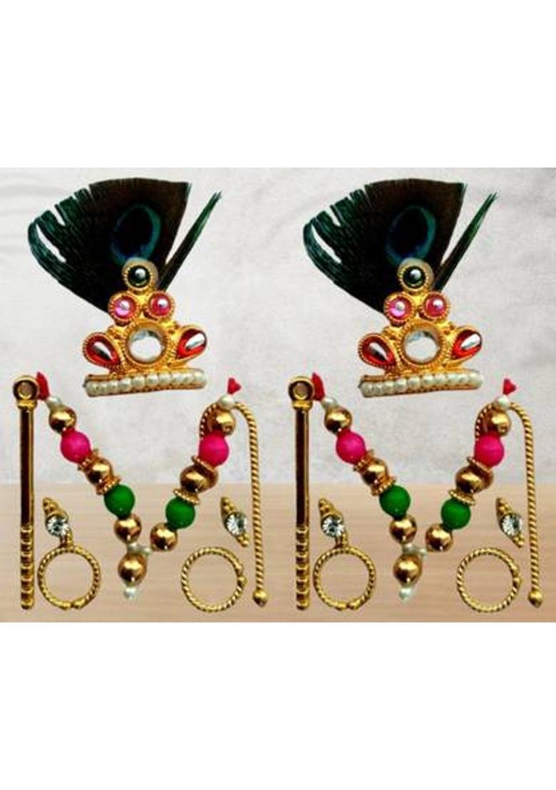 Lootnixx SHRINGAR SET ( Size 2) , MALA, MUKUT, EARING, LATHI, BASURI Deity Ornament (Laddu Gopal, kanha ji, Krishan ji, Ladoo gopal ji singaar, pack of 2 singaar laddu gopal ji Deity Ornament&nbsp;&nbsp;(Laddu Gopal, kanha ji, Krishan ji, Ladoo gopal, Bal Gopal) - Indya