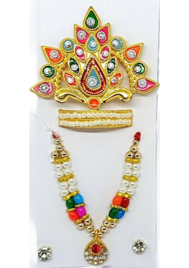 Shilpi Crafts Laddu Gopal ji Stonework Shringar set - Mukut, Mala & Studs Deity Ornament&nbsp;&nbsp;(Laddu Gopal) - Indya