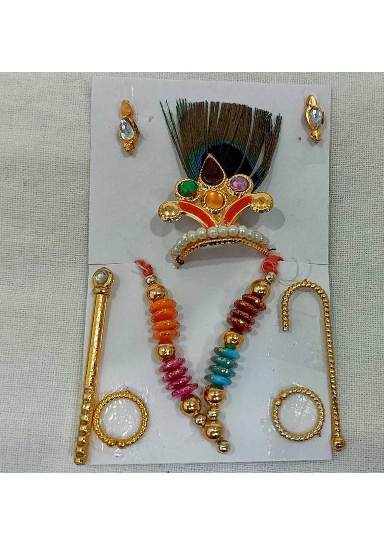 DURGA HOSIERY Metal Mukut Mala Shringar Set Deity Ornament&nbsp;&nbsp;(Laddu Gopal) - Indya