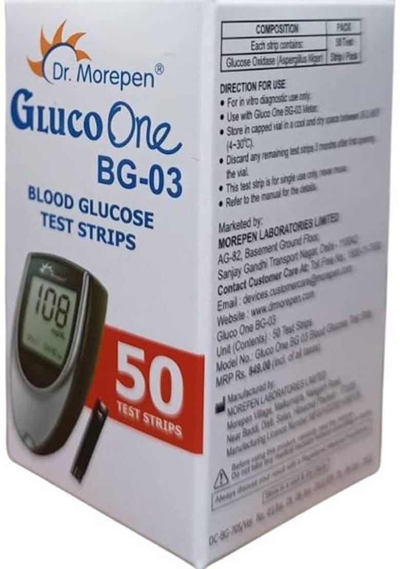 Dr. Morepen GlucoOne BG03 I 100 Glucometer Strips - Indya
