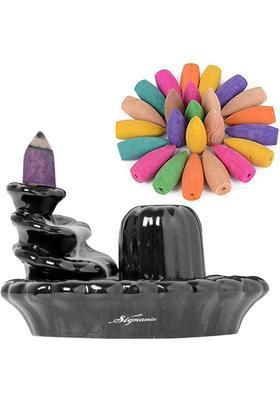 Signamio Essence of Shiv Smoke Backflow Fountain Burner with 30 Incense Cone Ceramic Incense Holder&nbsp;&nbsp;(Black, Pack of 1)