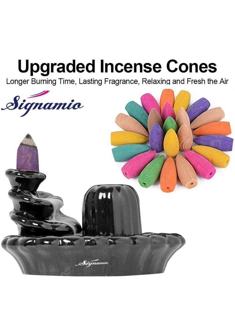 Signamio Essence of Shiv Smoke Backflow Fountain Burner with 30 Incense Cone Ceramic Incense Holder&nbsp;&nbsp;(Black, Pack of 1) - Indya