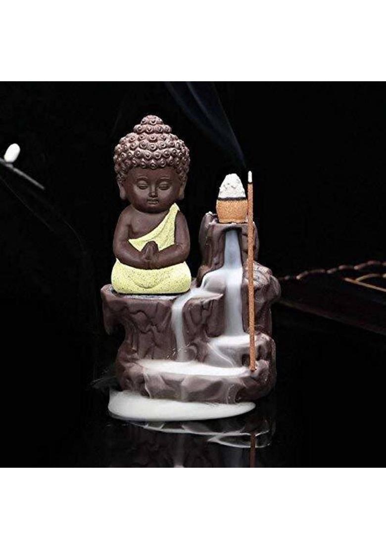 Handicrafts villa Lord Buddha Ceramic Showpiece Figurine Polyresin Incense Holder&nbsp;&nbsp;(Yellow) - Indya