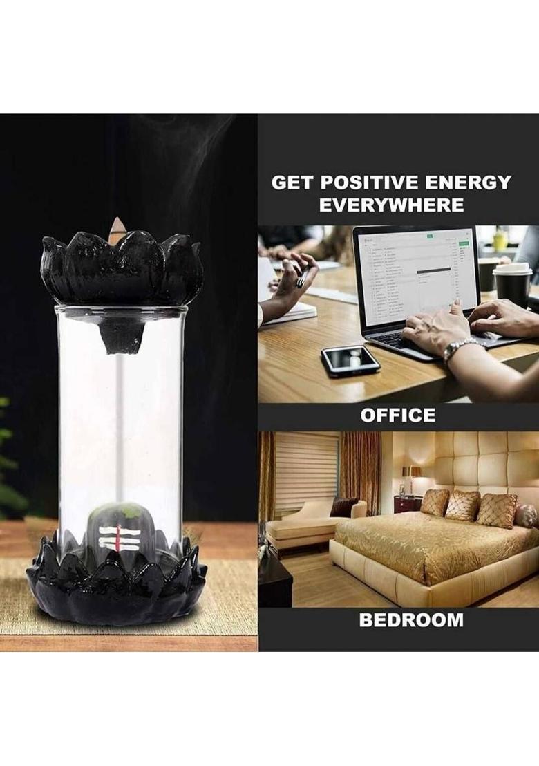 yogi AVShiva Smoke Shivling Ceramic Incense Holder with 10 Back Flow Cones Decorative Showpiece - 22 cm&nbsp;&nbsp;(Ceramic, Glass, Black, White) - Indya
