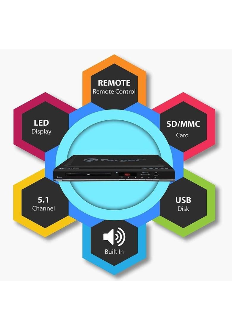 Target TT-687 MPEG4 Technology 5.1 Channel DVD Player 100 watts 5 inch DVD Player&nbsp;&nbsp;(Black) - Indya