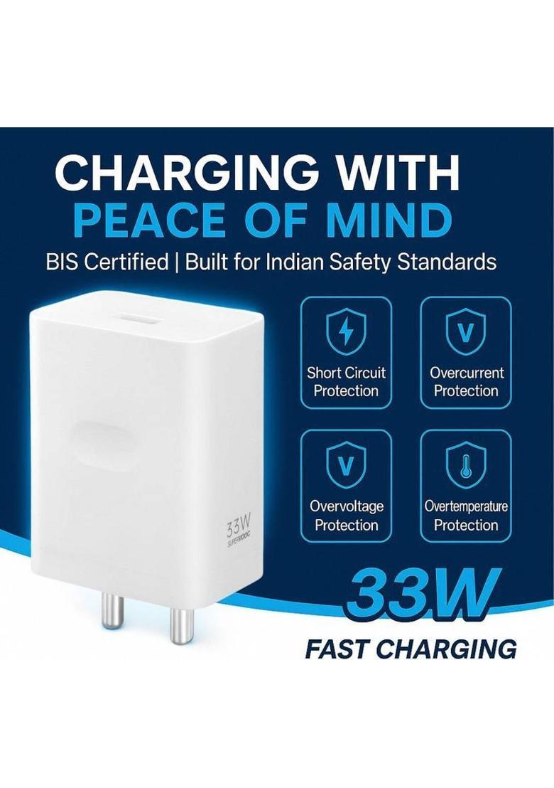 RoarX 33 W VOOC 6 A Wall Charger for Mobile with Detachable Cable&nbsp;&nbsp;(White, Cable Included) - Indya