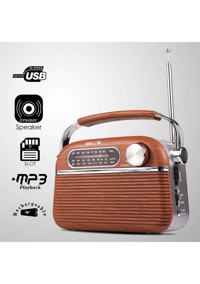 iBELL FM700BT Portable Radio with Bluetooth Speaker, USBSDMP3 Player & Dynamic Speaker 3 Band, Brown FM Radio&nbsp;&nbsp;(Brown) - Indya