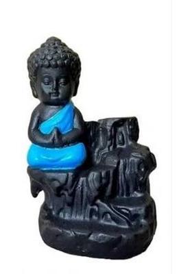 innerglowdecor Mini Meditating Buddha Idol with Blue Robe – Backflow Incense Holder Compatible Decorative Showpiece - 12 cm&nbsp;&nbsp;(Resin, Black)