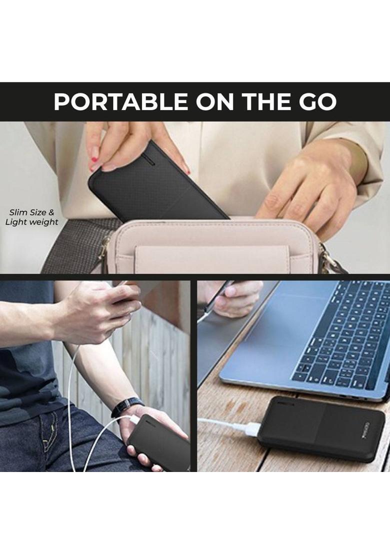 Kratos 10000 mAh 12.5 W Compact Pocket Size Power Bank&nbsp;&nbsp;(Black, Lithium Polymer, Fast Charging for Mobile, Earbuds, Speaker, Trimmer, Tablet) - Indya